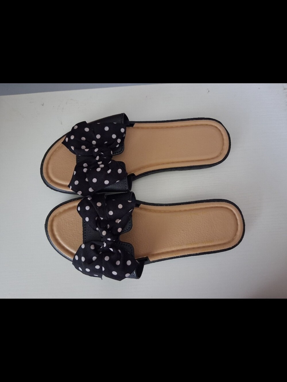 S.L. Fashions Black White Polka Dot Bow Slide Sandals